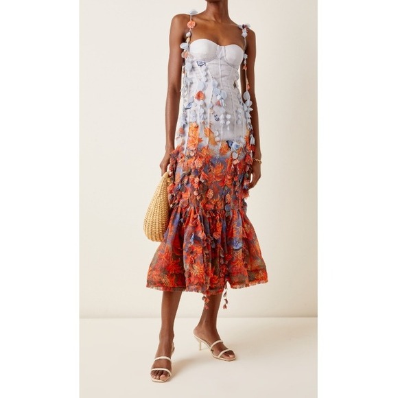 Zimmermann Wild Flower Botanica Petal Printed Linen-Silk Midi Dress Size 3 NWT - Picture 3 of 16